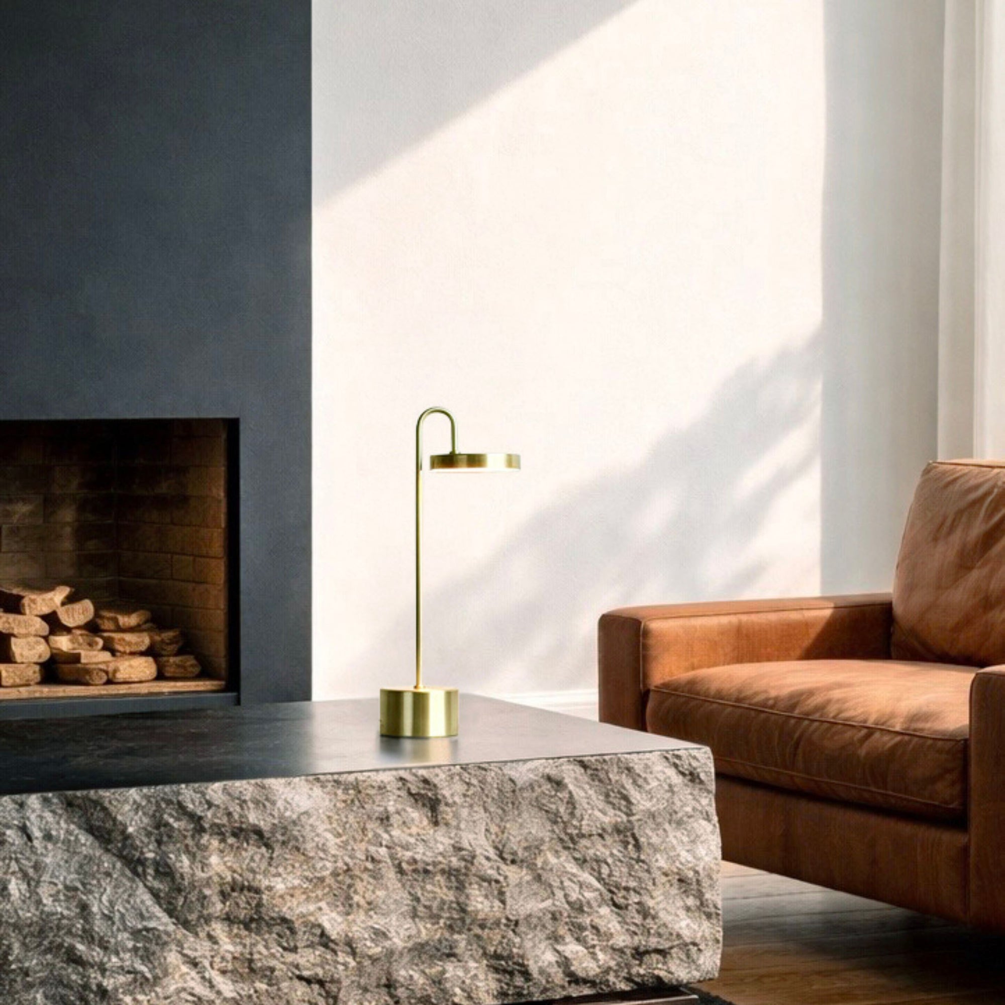 Moovelight Table Lamp with Wireless Charger, Brass