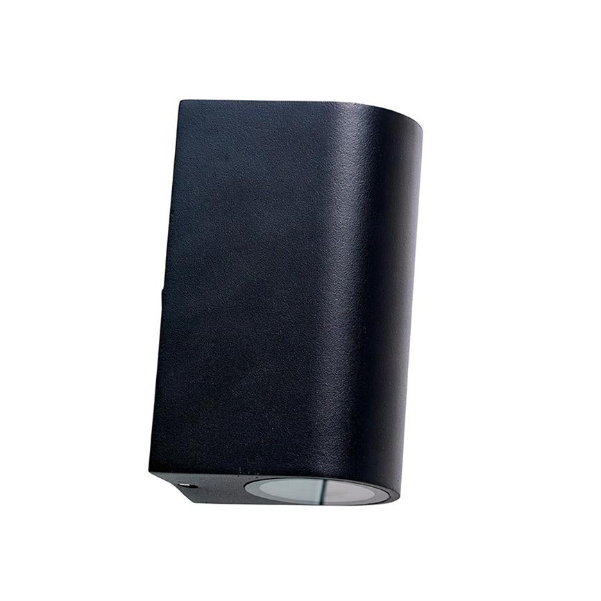 Black rectangular wall lamp with rounded edges, designed to cast light up and down; shown alone on a neutral white background as a product photo.