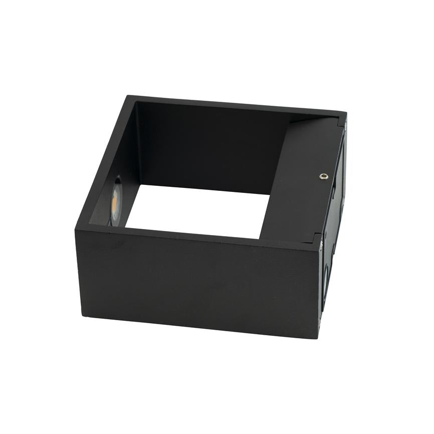 Black square lamp housing shows an open center space with a built-in LED in the side; placed isolated on a white background.