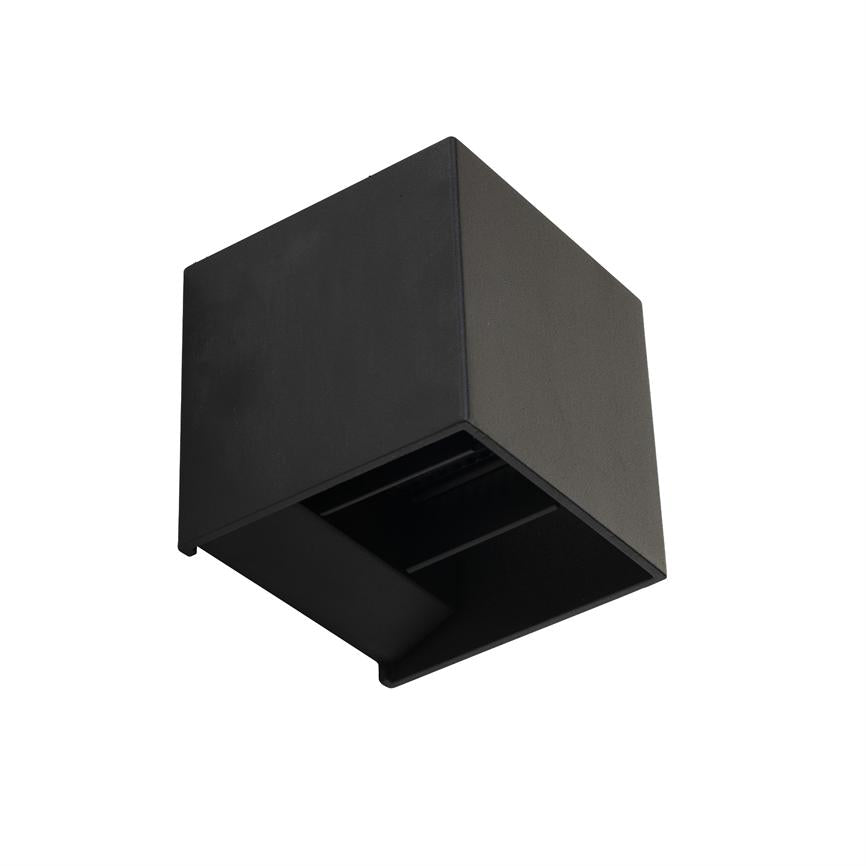 Black cubic lamp housing, open at the bottom with internal ribs; designed to direct light downwards, shown isolated against a uniform white background.
