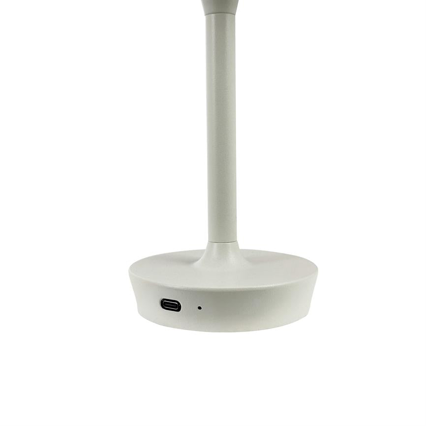 Lamp base stands vertically with a slender rod; the base has a USB‑C port and a small indicator hole; placed on a white, neutral background.