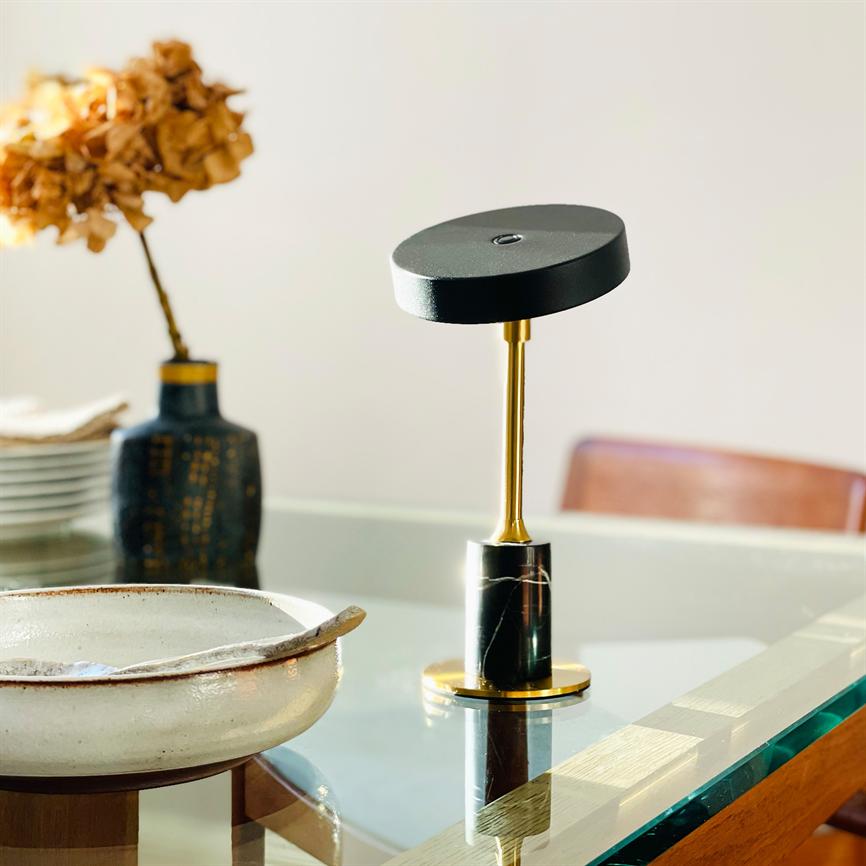 Starlight LED Mini Rechargeable Table Lamp, Black Marble - Black